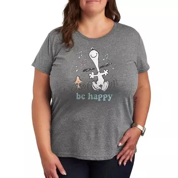Футболка Plus с рисунком Peanuts Be Happy Licensed Character, цвет Heather Gray