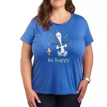 Футболка Plus с рисунком Peanuts Be Happy Licensed Character, цвет Heather Royal Blue
