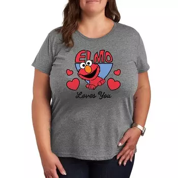 Футболка Plus с рисунком «Улица Сезам» Elmo Loves You Licensed Character, цвет Heather Gray