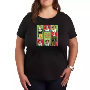 Футболка Plus size с новогодним эльфом в клетку Licensed Character, черный