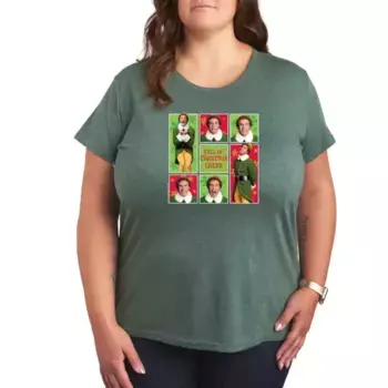 Футболка Plus size с новогодним эльфом в клетку Licensed Character, зеленый