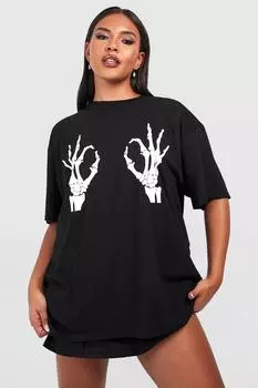 Футболка plus tia skeleton hand halloween Boohoo, черный