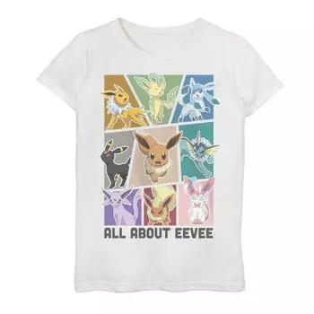 Футболка Pokemon All About Eevee Evolutions для девочек 7–16 лет Licensed Character, белый
