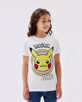Футболка POKMON для девочки с короткими рукавами и пайетками name it, белый