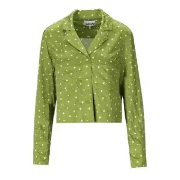 Футболка polka dot crop shirt Ganni, зеленый