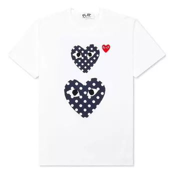 Футболка polka dots two hearts tee 'white blue' Comme Des Garcons Play, белый