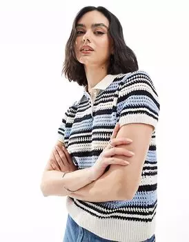 Футболка-поло ASOS DESIGN с короткими рукавами в синюю полоску