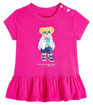 Футболка-поло baby bear из хлопкового джерси Polo Ralph Lauren Kids, розовый