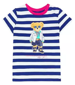 Футболка polo bear в полоску из хлопкового джерси Polo Ralph Lauren Kids, синий
