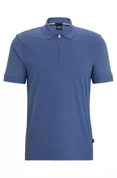 Футболка поло Boss Structured-cotton Slim-fit With Zip Placket, голубой