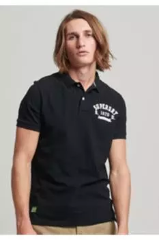 Футболка-поло – черная – стандартного кроя SUPERDRY, черный