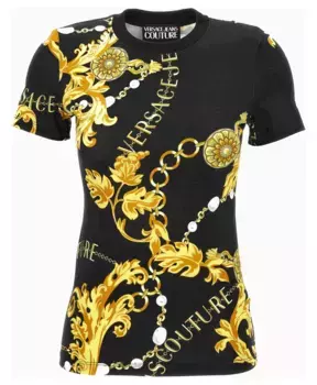 Футболка Поло черного золота с узором в виде цепочек Versace, мультиколор