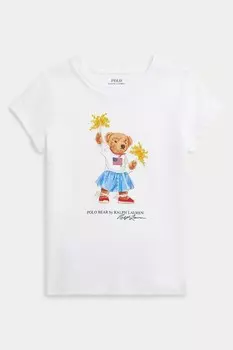 Футболка поло для девочек с рисунком медведя, 100% хлопок Polo Ralph Lauren, белый