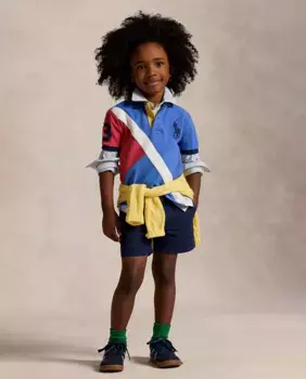 Футболка-поло для мальчиков из хлопка с диагональной полосой Polo Ralph Lauren, синий