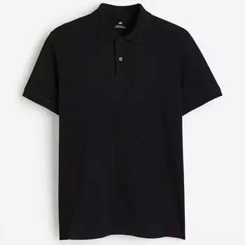 Футболка поло H&M Regular Fit Piqu, черный