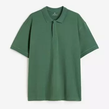 Футболка поло H&M Relaxed Fit Piqu, темно-зеленый