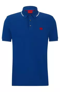 Футболка поло Hugo Cotton-piqu Slim-fit With Red Logo Label, синий