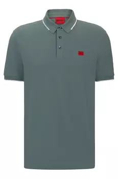 Футболка поло Hugo Cotton-piqu Slim-fit With Red Logo Label, темно-зеленый