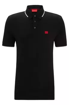 Футболка поло Hugo Cotton-piqu Slim-fit With Red Logo Label, черный