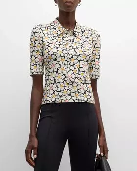 Футболка-поло из джерси с геометрическим цветочным принтом Rosetta Getty, цвет Blackmulti