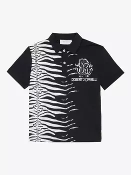 Футболка-поло из хлопка Roberto Cavalli Junior, черный