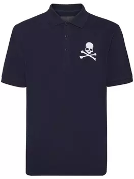 Футболка-поло из хлопка с вышивкой Philipp Plein Skull & Bones, синий