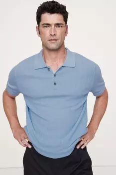 Футболка поло из хлопкового свитера с рисунком «елочка» Banana Republic, синий