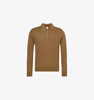 Футболка-Поло из трикотажной шерсти с застежкой-молнией на половину длины Paul Smith, коричневый