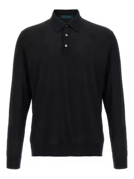 Футболка-поло Kiton из шерсти с длинными рукавами, черный