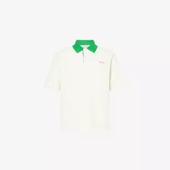 Футболка-поло Marni с фирменным патчем, кремовый / зеленый