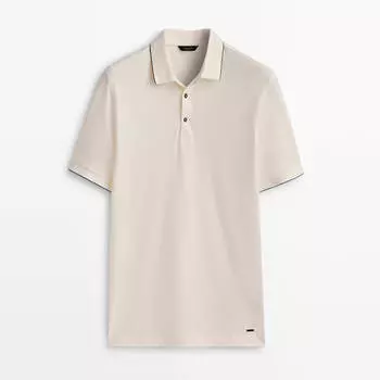 Футболка-поло Massimo Dutti Contrast 100% Cotton Pique, кремовый