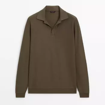 Футболка-поло Massimo Dutti Textured Cotton Blend, оливковый