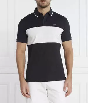 Футболка поло мужская Boss Green с контрастной полосой на груди, черно-белый