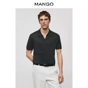 Футболка-поло мужская Mango с коротким рукавом, темно-зеленый