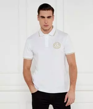 Футболка поло мужская Versace Jeans Couture с вышивкой облегающего кроя, белый