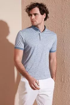 Футболка-поло приталенного кроя из смеси хлопка с рисунком 646B3270 Buratti, синий