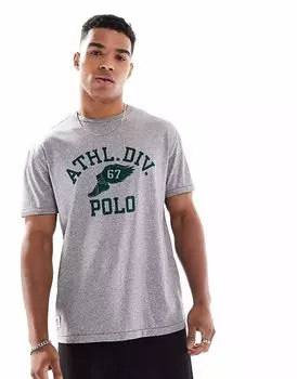 Футболка Polo Ralph Lauren ahtletic с крылатым логотипом, классический свободный крой, темно-серый меланжевый
