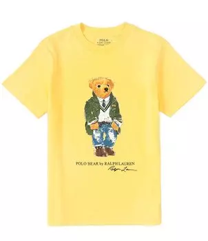 Футболка Polo Ralph Lauren Big Boys 8–20 с короткими рукавами из джерси с медведем, желтый