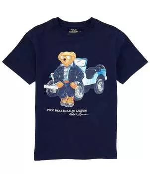 Футболка Polo Ralph Lauren Big Boys 8–20 с короткими рукавами из джерси с медведем, синий
