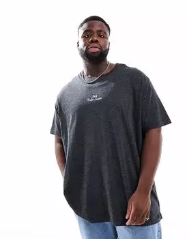 Футболка Polo Ralph Lauren Big & Tall с центральным текстовым логотипом, классического свободного кроя, черного меланжевого цвета