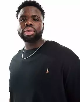 Футболка Polo Ralph Lauren Big & Tall с логотипом и принтом пима из хлопка, классического свободного кроя, черного цвета