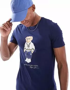 Футболка Polo Ralph Lauren Heritage Bear Print Classic oversize темно-синего цвета