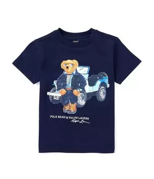 Футболка Polo Ralph Lauren Little Boys 2T-7 с короткими рукавами Polo Bear из джерси, синий