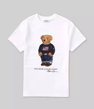 Футболка Polo Ralph Lauren Little Boys 2T-7 с короткими рукавами из джерси с медведем, белый