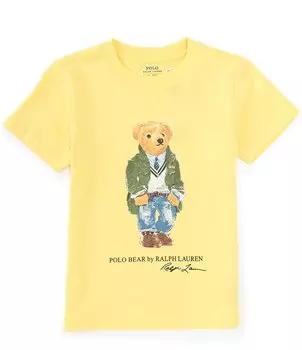 Футболка Polo Ralph Lauren Little Boys 2T-7 с короткими рукавами из джерси с медведем, желтый