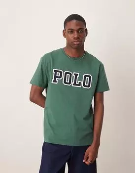 Футболка Polo Ralph Lauren с аппликацией логотипа, классического свободного кроя, темно-зеленого цвета