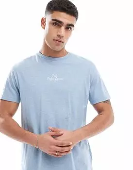 Футболка Polo Ralph Lauren с центральным логотипом, классический свободный крой, светло-голубой меланжевый