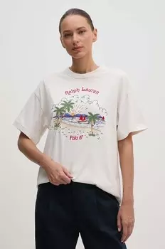 Футболка Polo Ralph Lauren с добавлением льна, бежевый