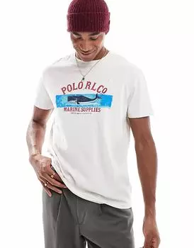 Футболка Polo Ralph Lauren с принтом логотипа кита, классическая свободная посадка, цвет кремовый