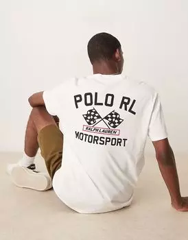 Футболка Polo Ralph Lauren с принтом логотипа на спине, классическая свободная посадка, бежевого цвета